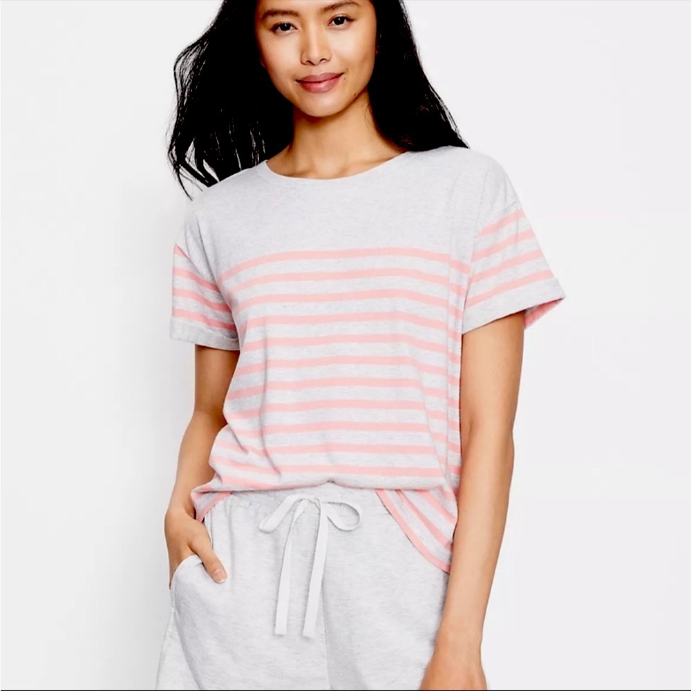 Lou & Grey LOFT Gray Pink Striped Supima Cotton Crew Tee T-Shirt Top Size Medium